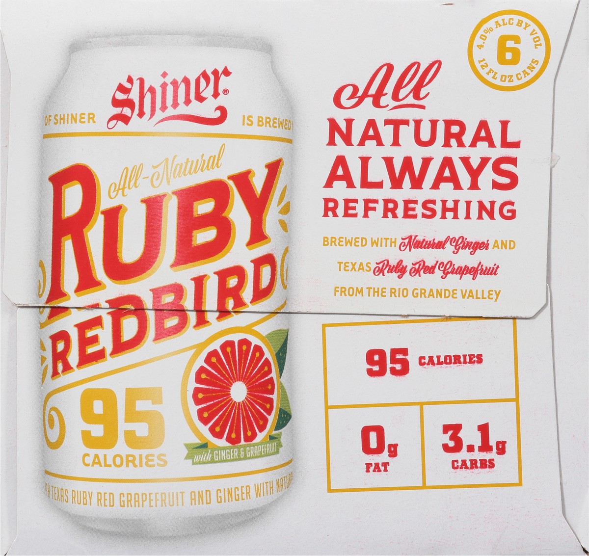 slide 4 of 9, Shiner Ruby Redbird Beer with Ginger & Grapefruit 6 - 12 fl oz Cans, 6 ct; 12 oz