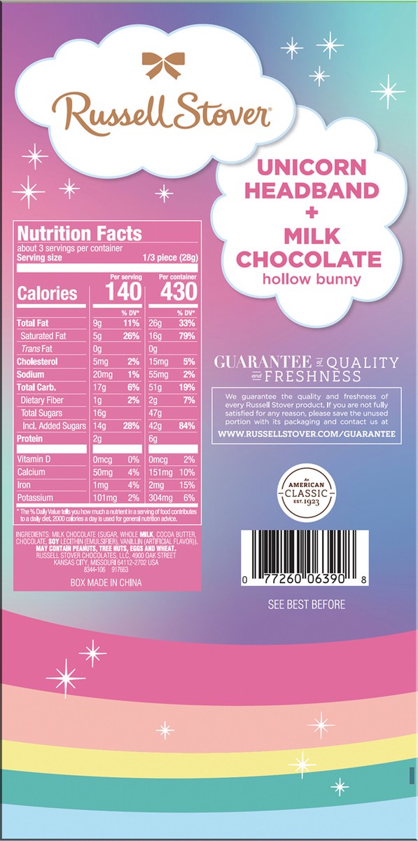 slide 3 of 9, RUSSELL STOVER Easter Unicorn Headband with Milk Chocolate Easter Bunny, 3 oz., 3 oz