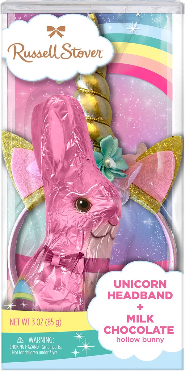slide 9 of 9, RUSSELL STOVER Easter Unicorn Headband with Milk Chocolate Easter Bunny, 3 oz., 3 oz
