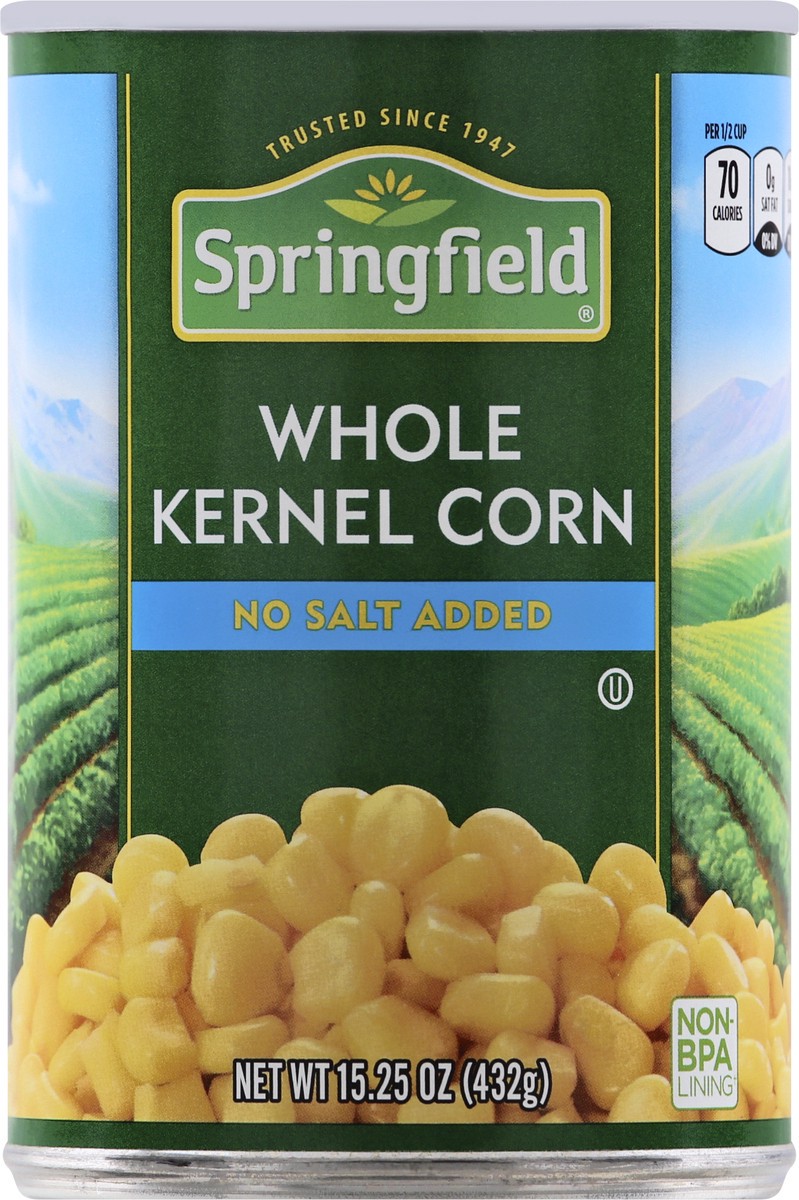 slide 9 of 10, Springfield Whole Kernel Corn No Salt Added, 15.25 oz