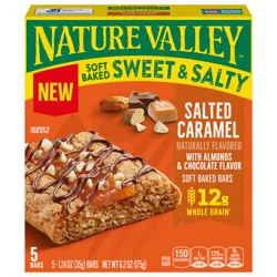 Nature Valley Soft Baked Sweet and Salty Bars, Salted Caramel, Made with Whole Grain, 5 Bars, 6.2 oz