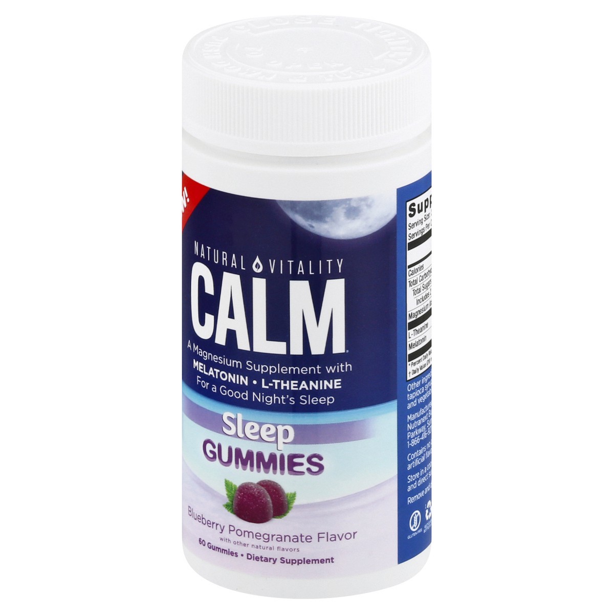 slide 3 of 9, Natural Vitality CALM Sleep Gummies with Magnesium, L,Theanine, Melatonin, Sleep Support, Gluten Free, Blueberry Pomegranate, 60 Count, 60 ct