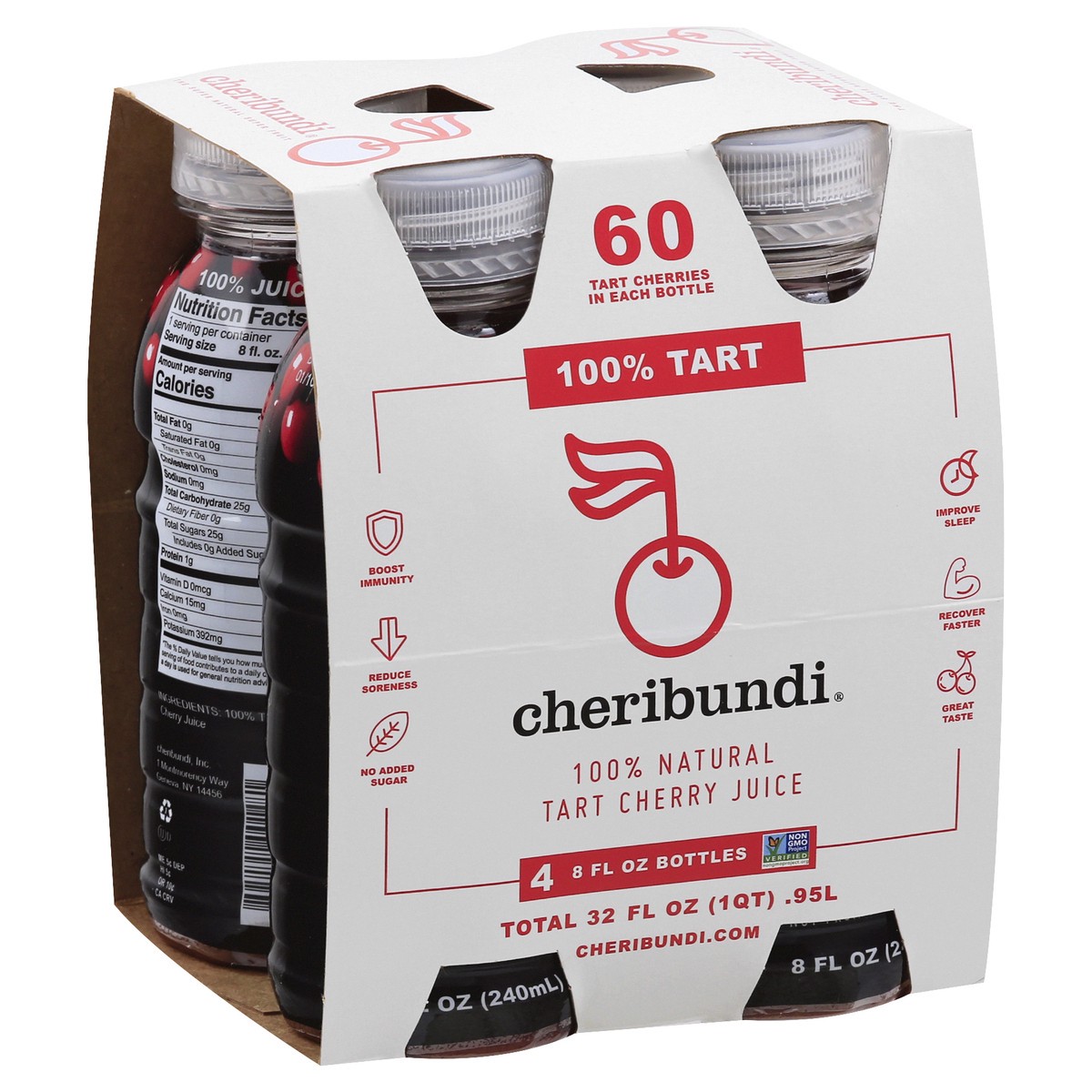 slide 3 of 9, Cheribundi 100% Natural 4 Pack Tart Cherry Juice 4 ea - 4 ct, 4 ct; 8 fl oz