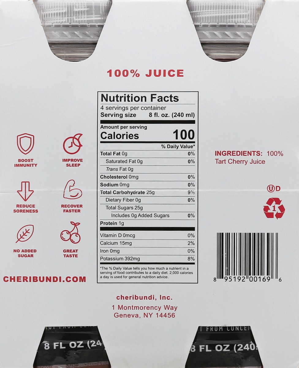 slide 4 of 9, Cheribundi 100% Natural 4 Pack Tart Cherry Juice 4 ea - 4 ct, 4 ct; 8 fl oz