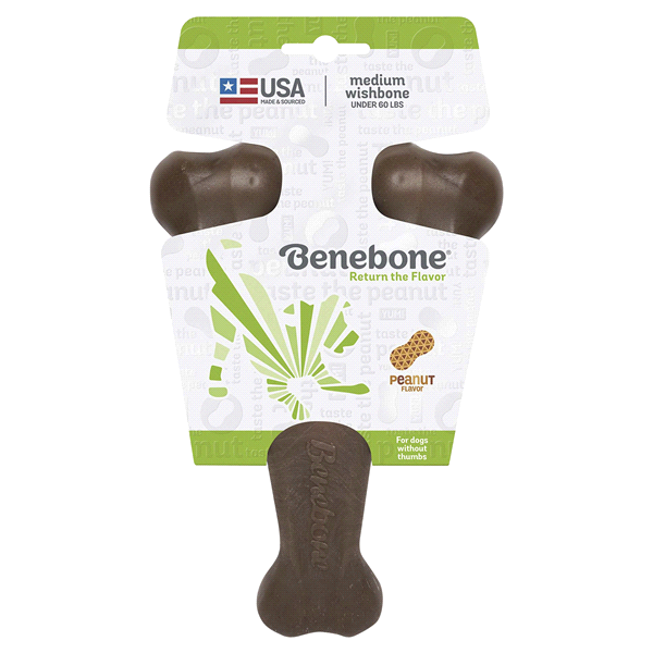 slide 1 of 1, Benebone Peanut Butter Wishbone Regular Size Chew Toy, 1 ct