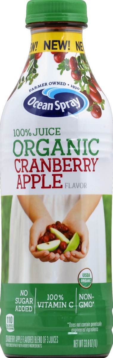 slide 4 of 4, Ocean Spray 100% Organic Cranberry Apple, 33.8 fl oz