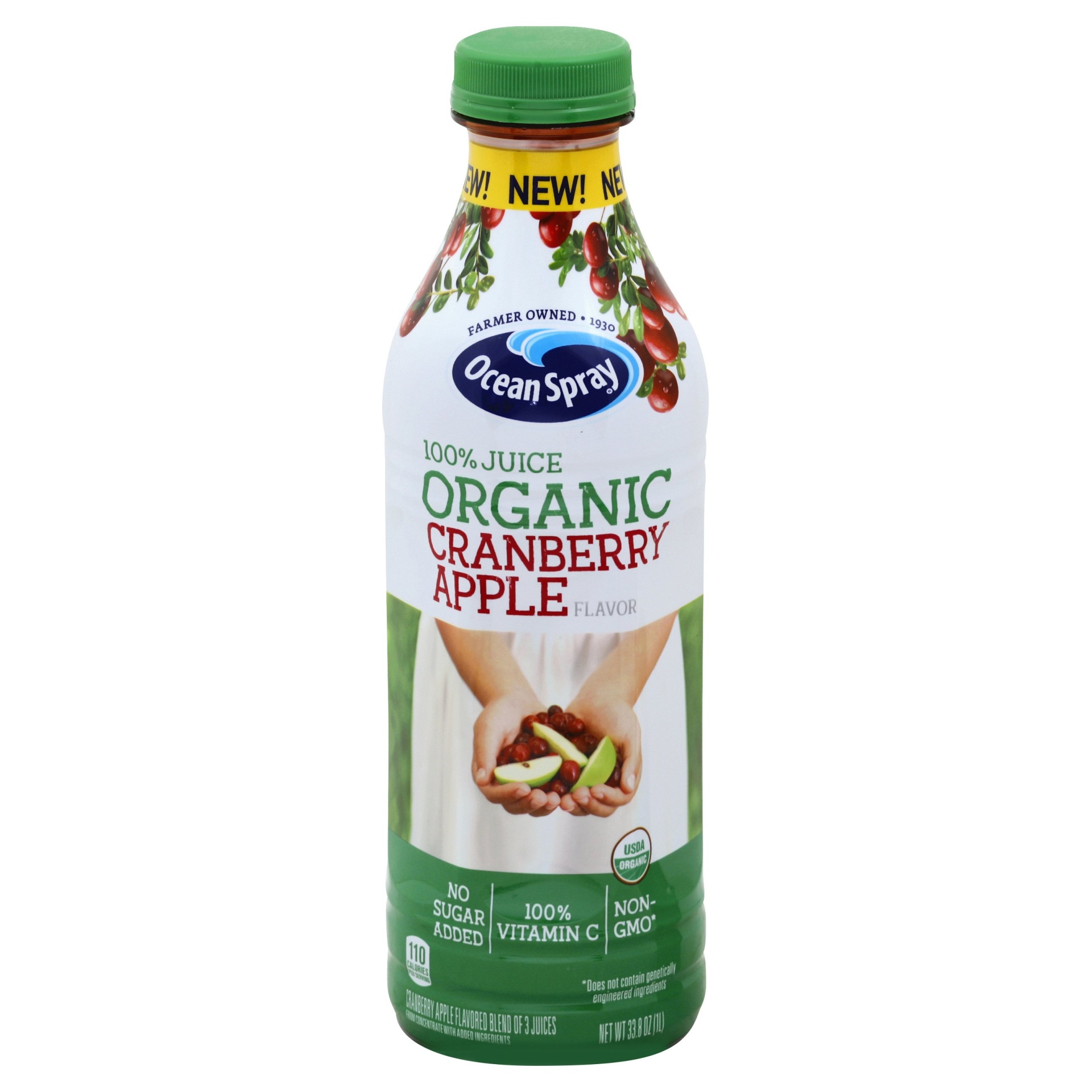 slide 1 of 4, Ocean Spray 100% Organic Cranberry Apple, 33.8 fl oz