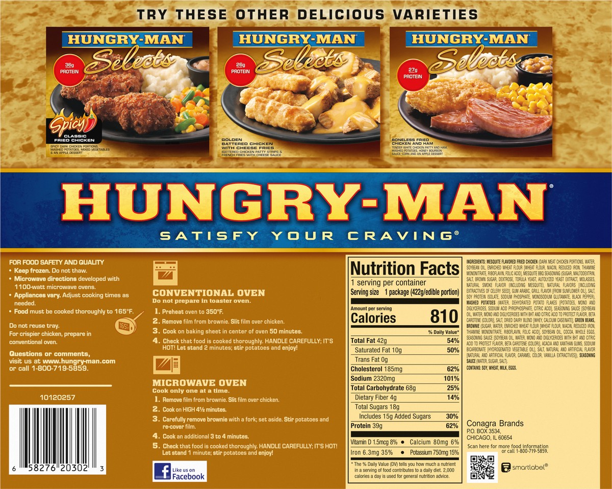 slide 6 of 9, Hungry-Man Selects Mesquite Flavored Classic Fried Chicken 16 oz, 16 oz