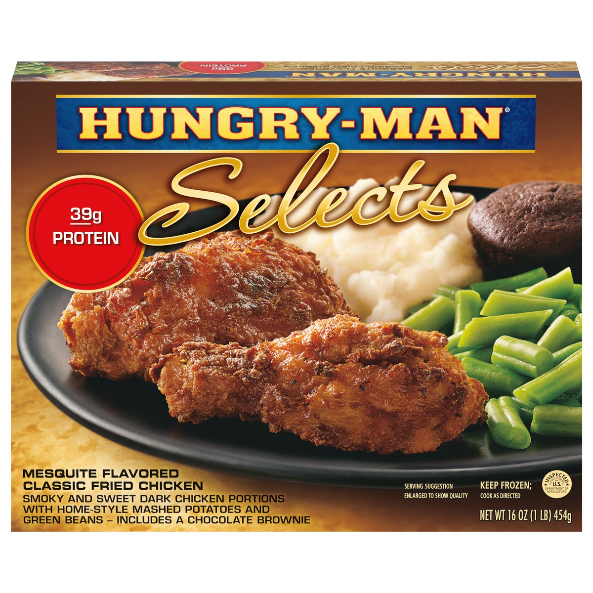 slide 1 of 9, Hungry-Man Selects Mesquite Flavored Classic Fried Chicken, Frozen Meal, 16 oz, 16 oz