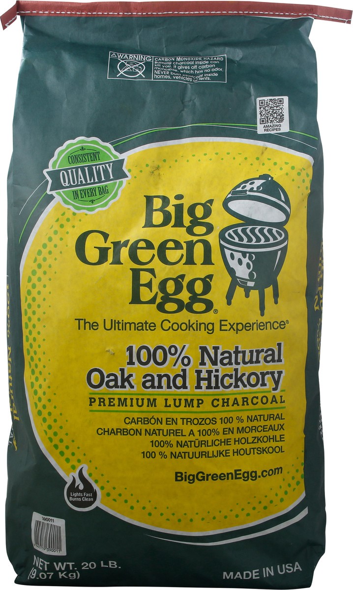 slide 5 of 10, Big Green Egg Premium 100% Natural Oak and Hickory Lump Charcoal 20 lb, 20 lb