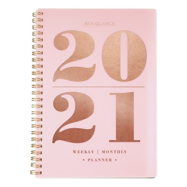 slide 1 of 1, At-A-Glance Badge 13-Month Weekly/Monthly Academic Planner, 5-1/2'' X 8-1/2'', Blush Pink, July 2020 To July 2021, 5408S-200A, 1 ct