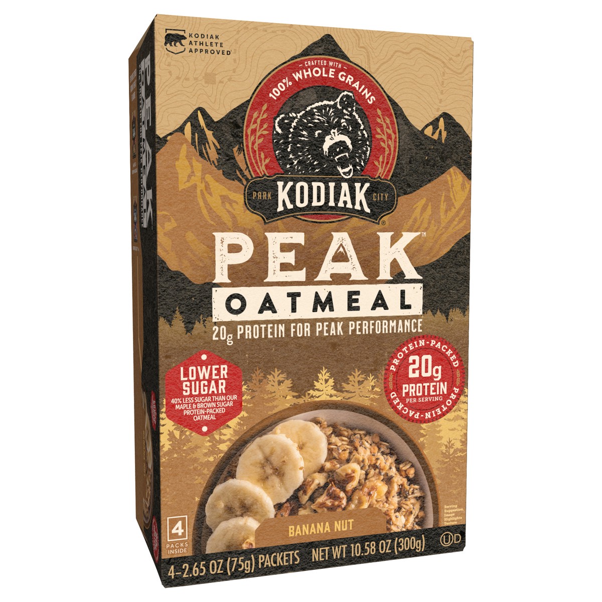 slide 7 of 8, Kodiak Cakes PEAK Oatmeal Packets, Banana Nut, 13.23 oz/5 ct, 4 ct