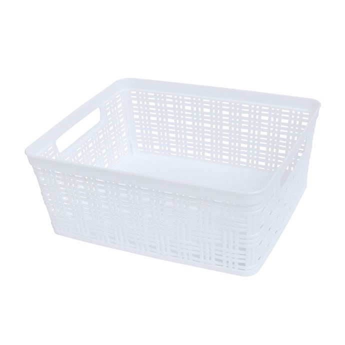 slide 1 of 1, Simply Essential Medium Plastic Wicker Storage Basket - White, 1 ct