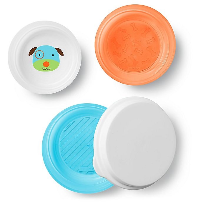 slide 2 of 3, Skip Hop SKIP*HOP Dog Zoo Smart Serve Non-Slip Bowls - Orange/Blue, 4 ct