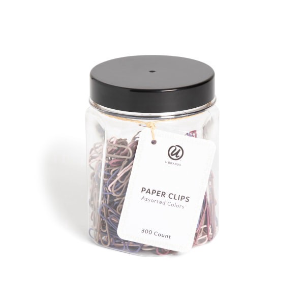 slide 1 of 4, U Brands® Standard Paper Clips, 32mm, Assorted Soft Dye, Jar Of 300 Clips, 1 ct