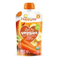Happy Tot Organics Love My Veggies Stage 4 Organic Carrots, Bananas, Mangos & Sweet Potatoes Pouch 4.22 oz UNIT