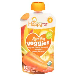 Happy Tot Organics Love My Veggies Stage 4 Organic Carrots, Bananas, Mangos & Sweet Potatoes Pouch 4.22 oz UNIT