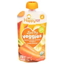 Happy Tot Organics Love My Veggies Stage 4 Organic Carrots, Bananas, Mangos & Sweet Potatoes Pouch 4.22 oz UNIT