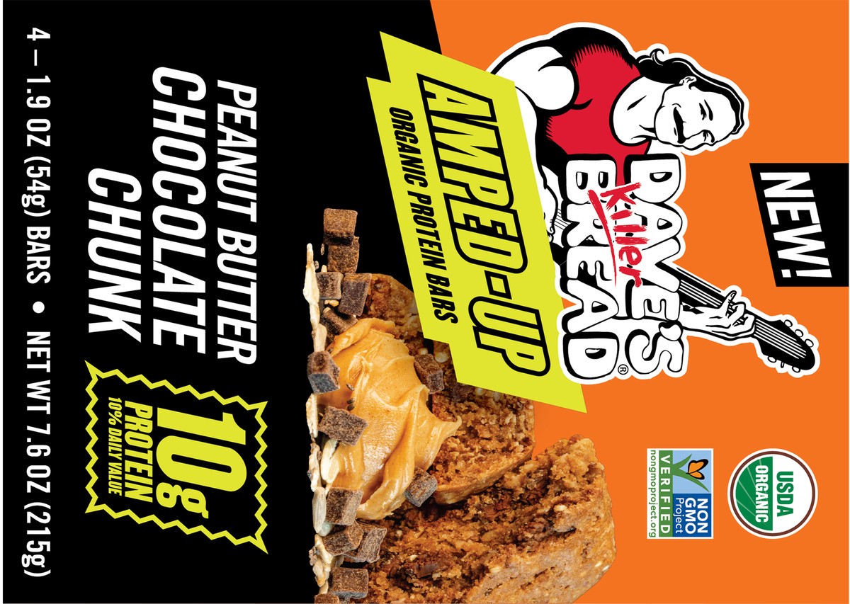 slide 8 of 9, Dave's Killer Bread Amped-Up Peanut Butter Chocolate Chunk Organic Protein Bars, 4 Count, 4 ct
