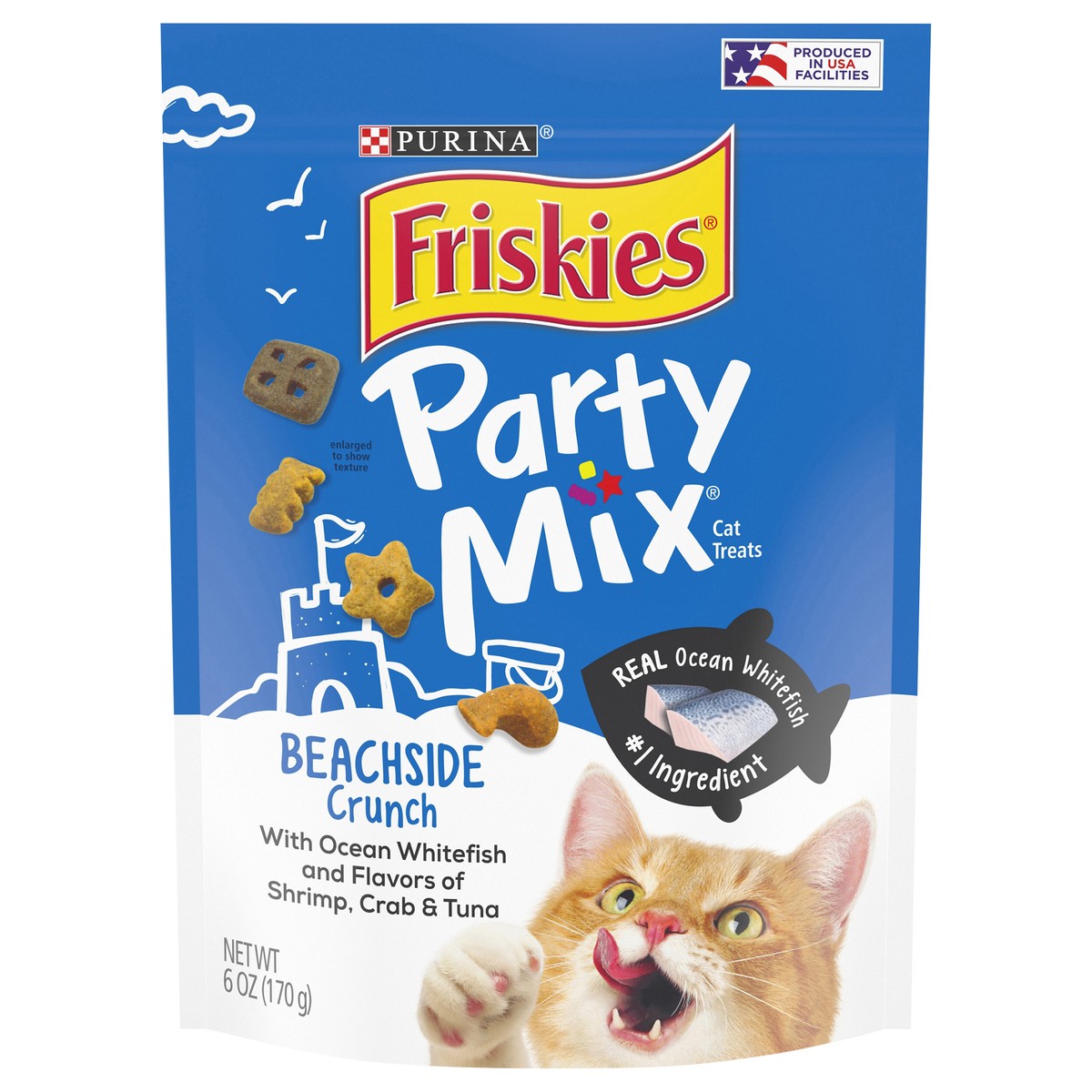 slide 1 of 9, Friskies Purina Friskies Made in USA Facilities Cat Treats, Party Mix Beachside Crunch - 6 oz. Pouch, 6 oz