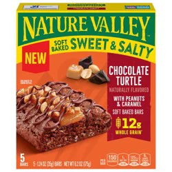 Nature Valley Soft Baked Sweet and Salty Bars, Chocolate Turtle, Made with Whole Grain, 5 Bars, 6.2 oz