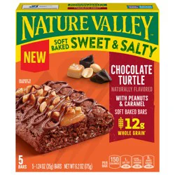 Nature Valley Soft Baked Sweet and Salty Bars, Chocolate Turtle, Made with Whole Grain, 5 Bars, 6.2 oz