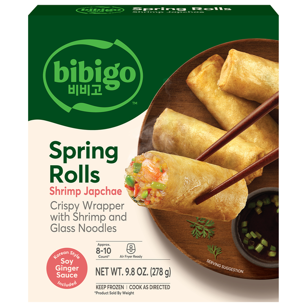 slide 1 of 2, Bibigo Frozen Crispy Shrimp Japchae Spring Rolls, 9.81 oz