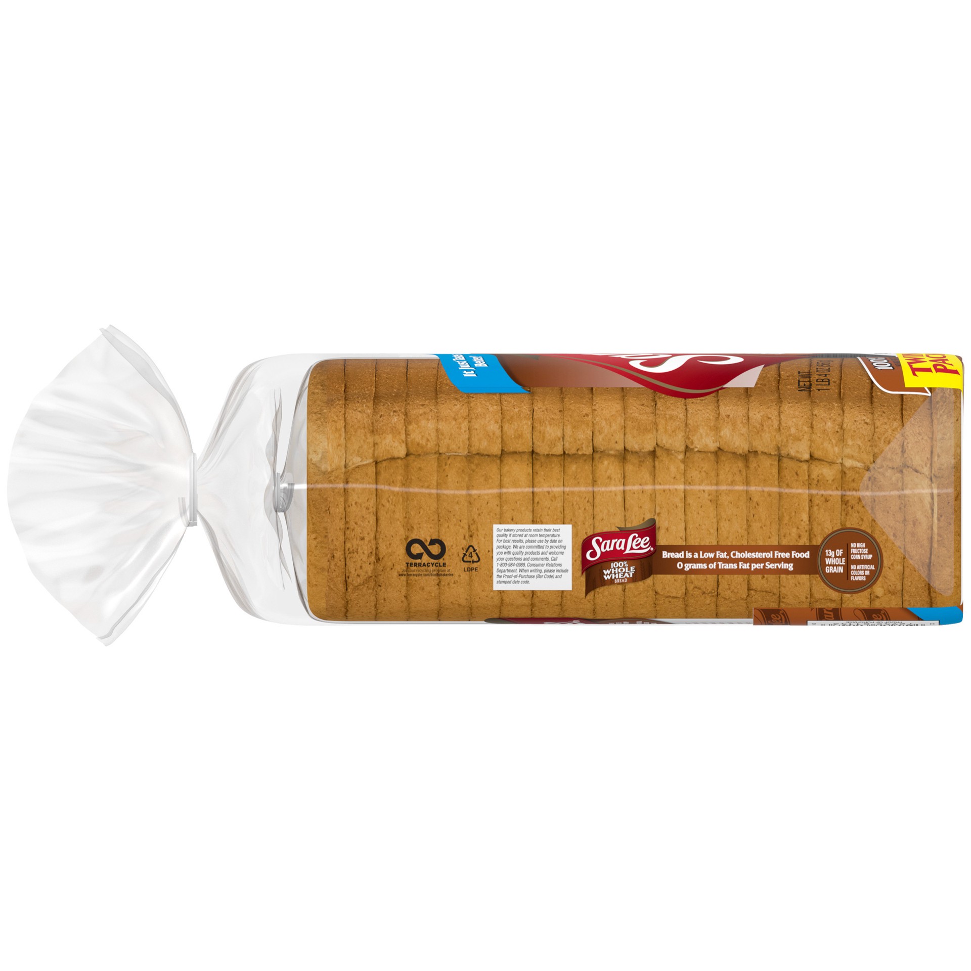 slide 5 of 5, Sara Lee Whole Wheat Bread, 2 count, Wheat Bread, 40 oz Bag, 2 ct