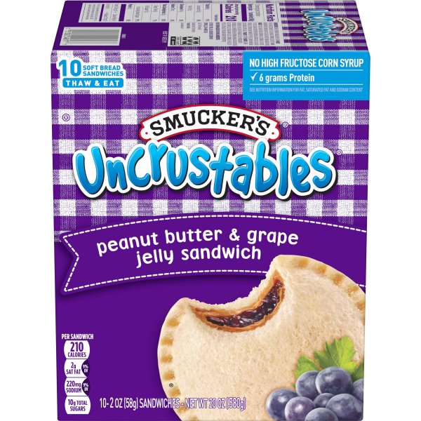 slide 15 of 18, Smucker's Uncrustables Peanut Butter & Grape Jelly Sandwich, 10-Count Pack, 20 oz