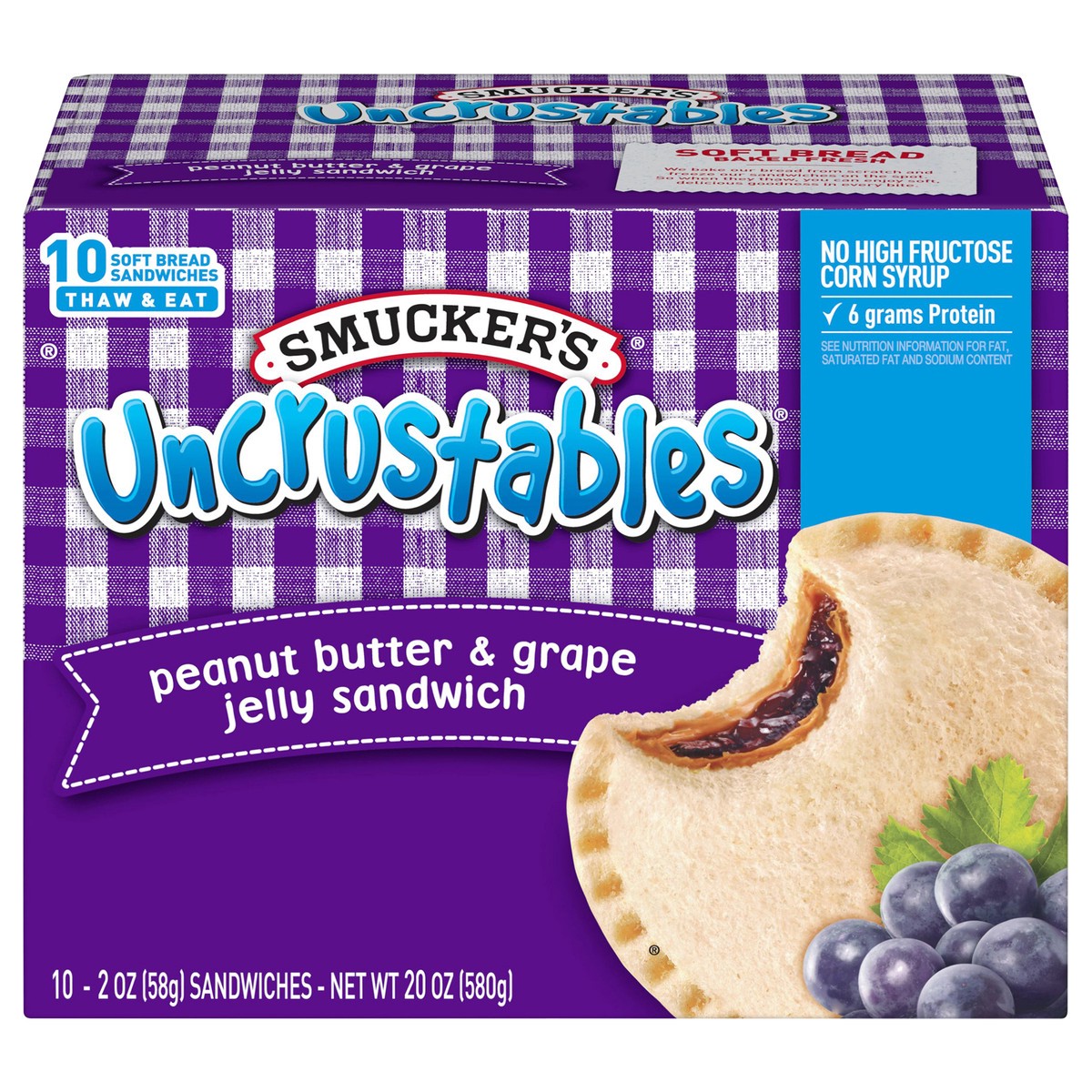 slide 1 of 18, Smucker's Uncrustables Peanut Butter & Grape Jelly Sandwich, 10-Count Pack, 10 ct; 2 oz