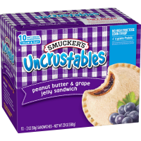 slide 2 of 18, Smucker's Uncrustables Peanut Butter & Grape Jelly Sandwiches, 2 oz, 10 count (Frozen), 10 ct