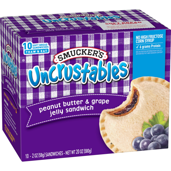 slide 3 of 18, Smucker's Uncrustables Peanut Butter & Grape Jelly Sandwiches, 2 oz, 10 count (Frozen), 10 ct