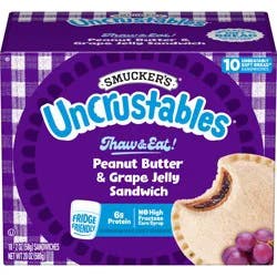 Smucker's Uncrustables Peanut Butter & Grape Jelly Sandwiches, 10 Count, 2 Oz. Each, Frozen
