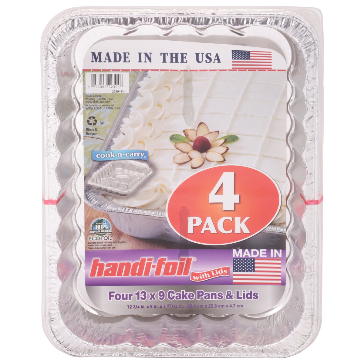 slide 1 of 9, Handi-foil 13 x 9 Cake Pans & Lids 4 ea, 4 ct