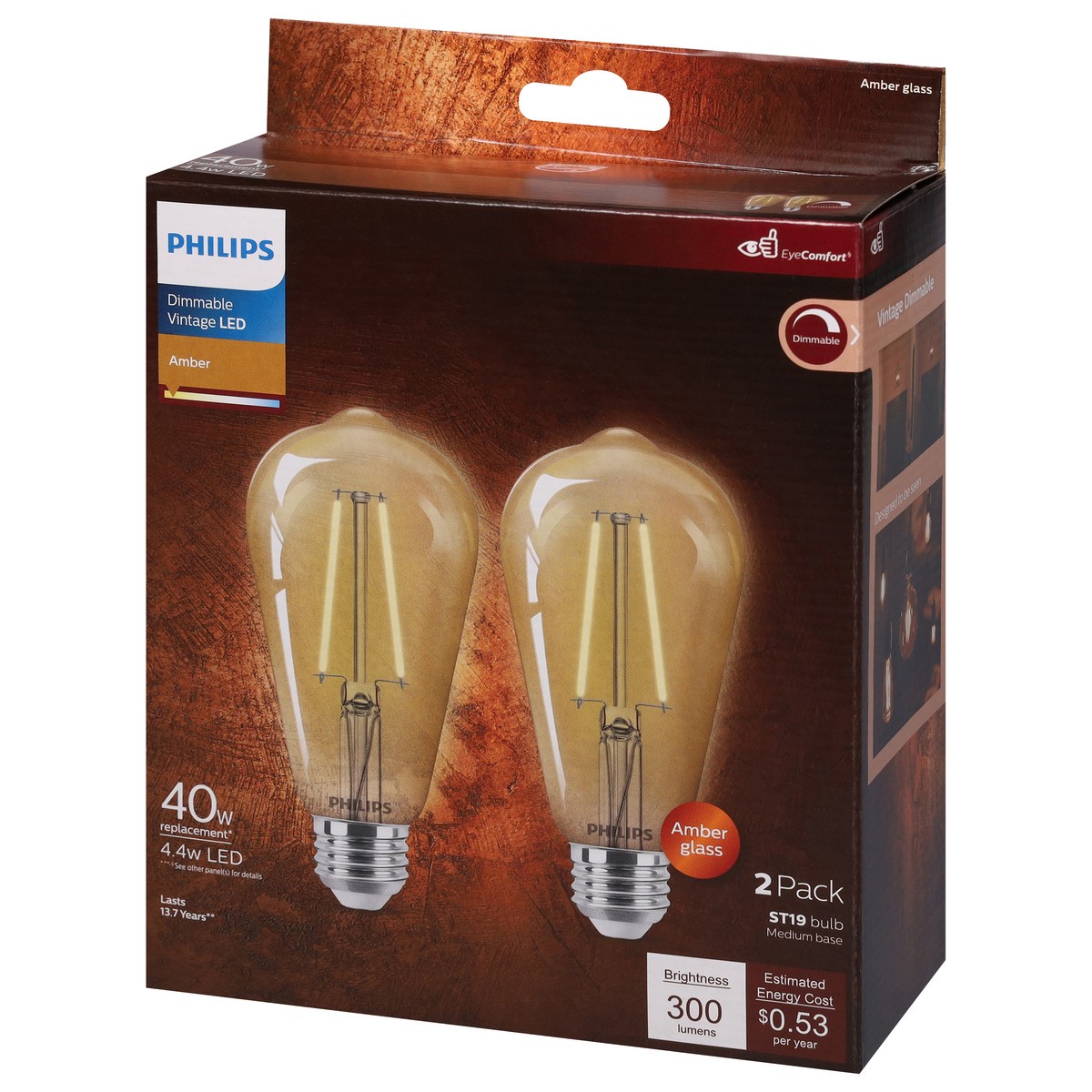 slide 8 of 9, Philips 4.4 Watts Amber Dimmable Vintage LED Light Bulbs 2 ea, 2 ct