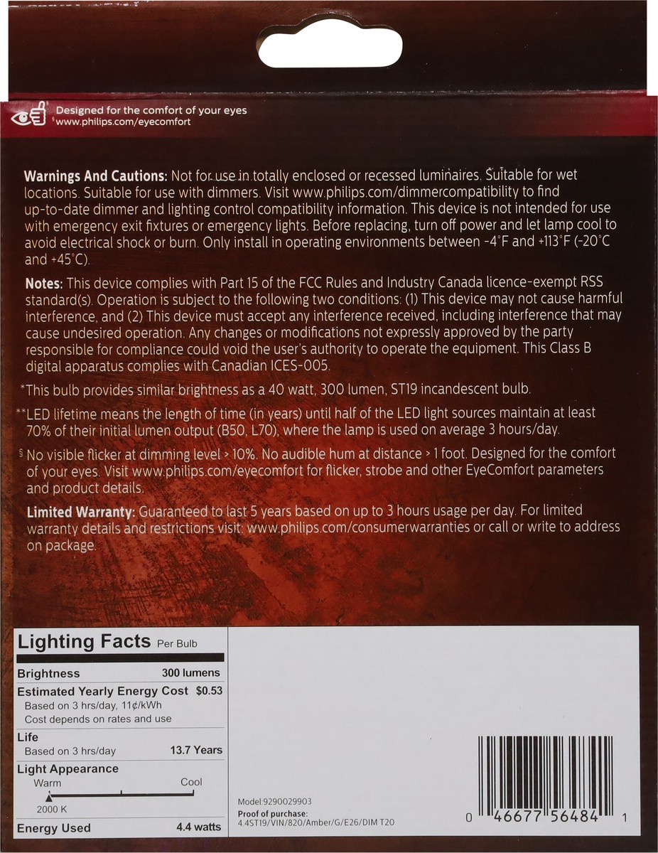 slide 5 of 9, Philips 4.4 Watts Amber Dimmable Vintage LED Light Bulbs 2 ea, 2 ct