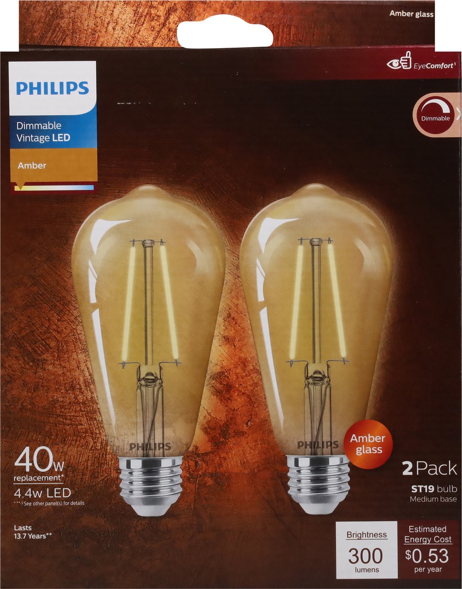 slide 3 of 9, Philips 4.4 Watts Amber Dimmable Vintage LED Light Bulbs 2 ea, 2 ct