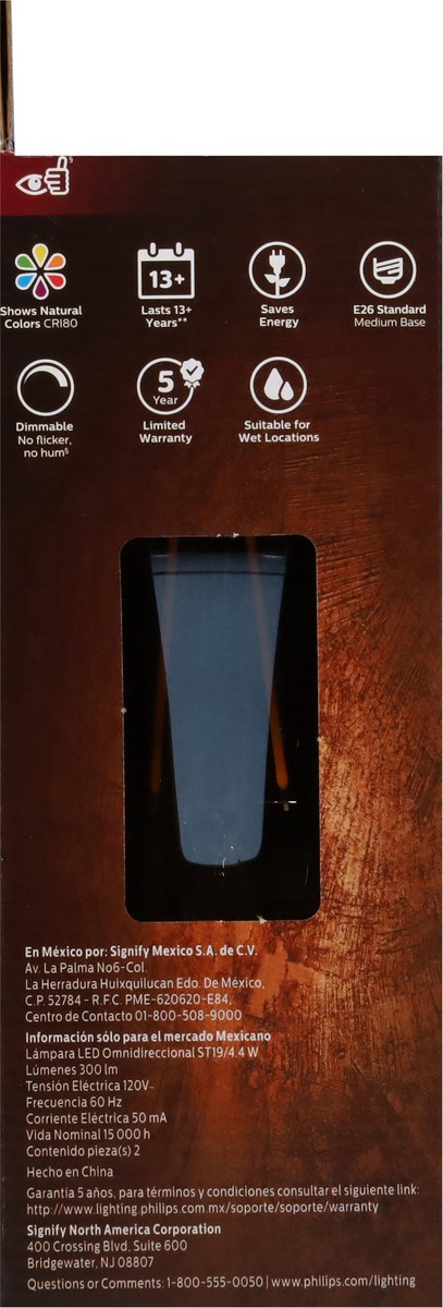 slide 7 of 9, Philips 4.4 Watts Amber Dimmable Vintage LED Light Bulbs 2 ea, 2 ct