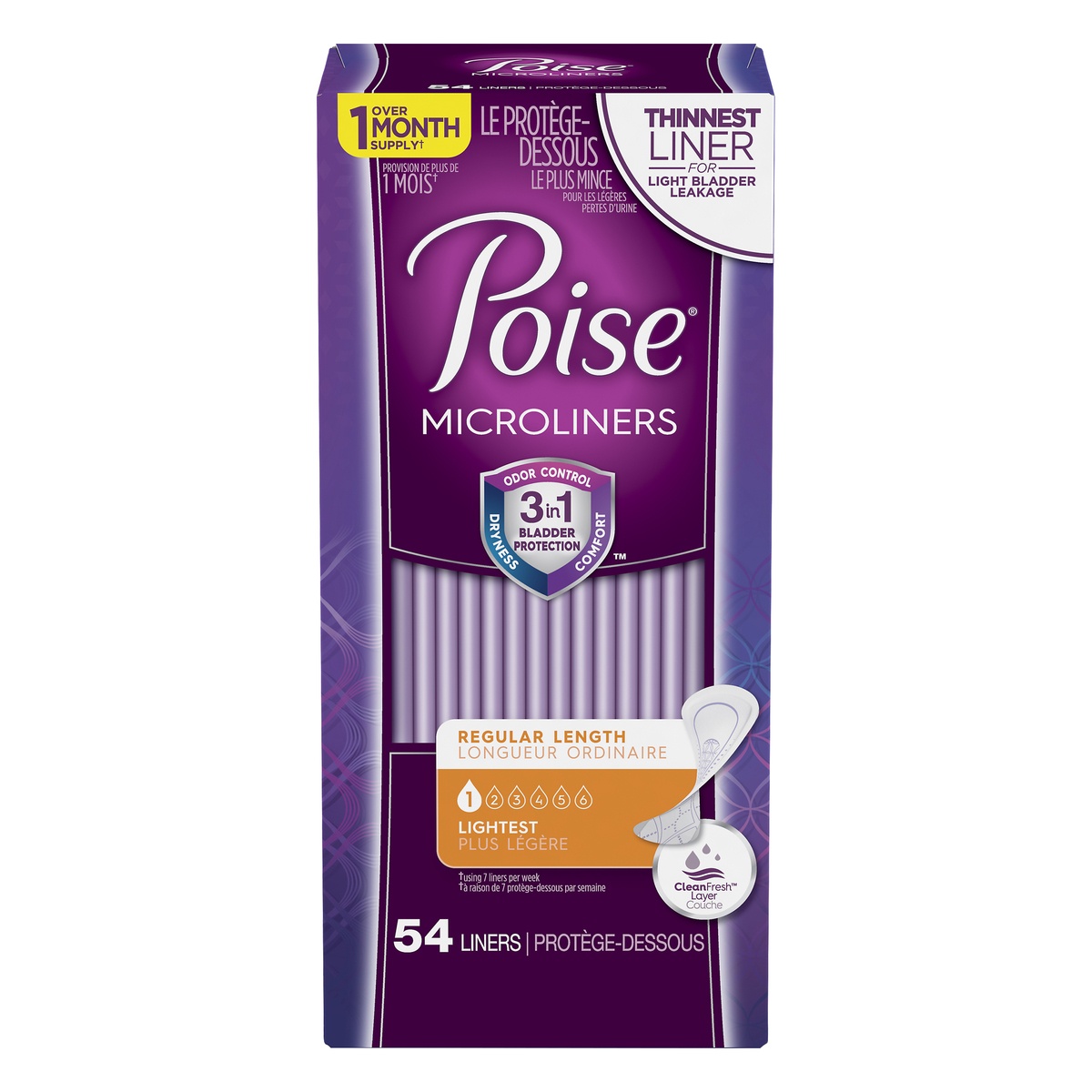 slide 1 of 3, Poise Microliners Postpartum Incontinence Panty Liners - Lightest Absorbency - Regular Length - 54ct, 54 ct