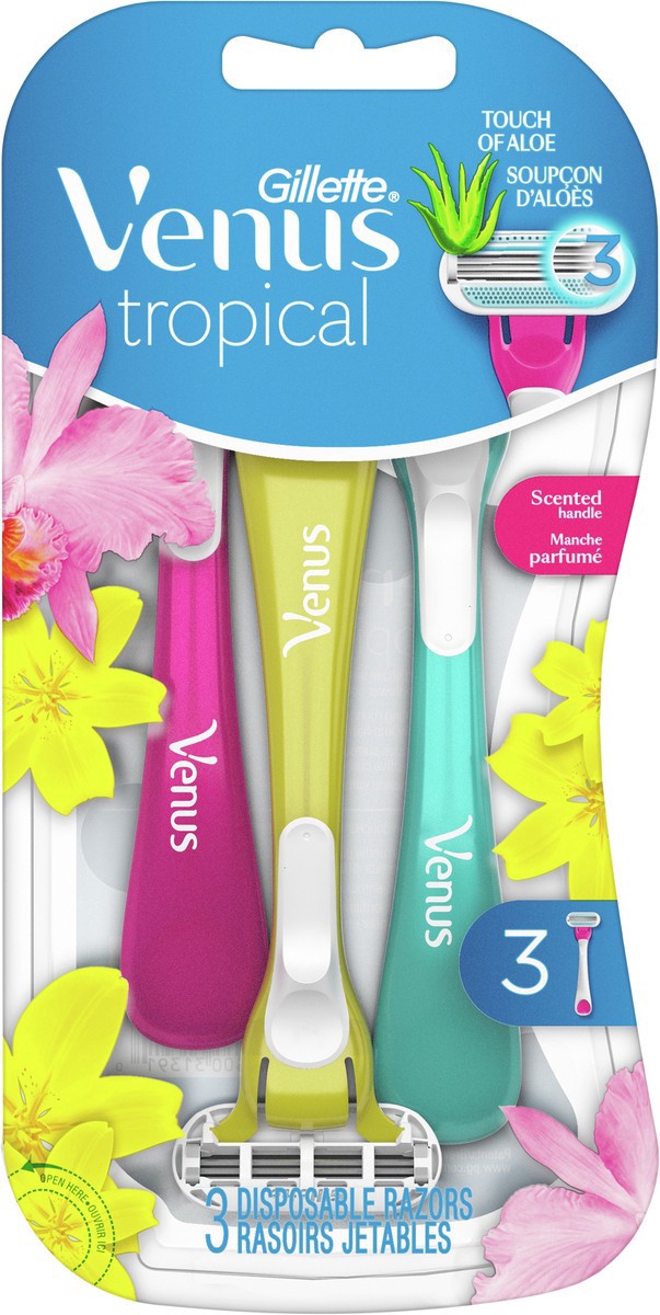 slide 3 of 3, Gillette Venus Tropical Women's Disposable Razor, 3 Count, 3 ct