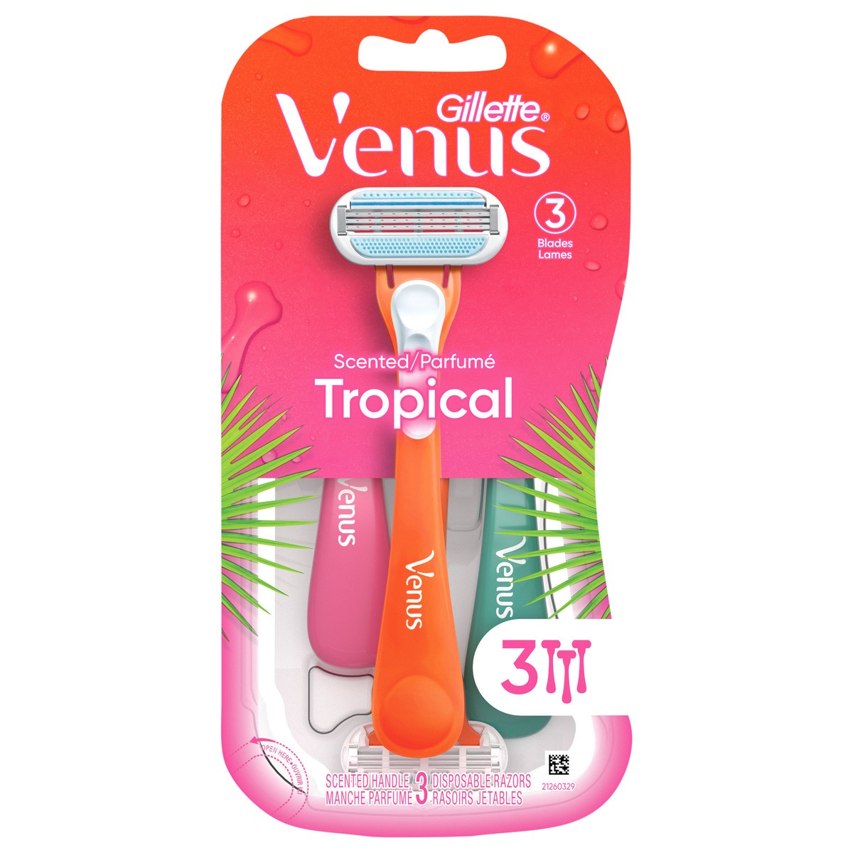 slide 1 of 3, Gillette Venus Tropical Women's Disposable Razor\, 3 Count, 3 ct