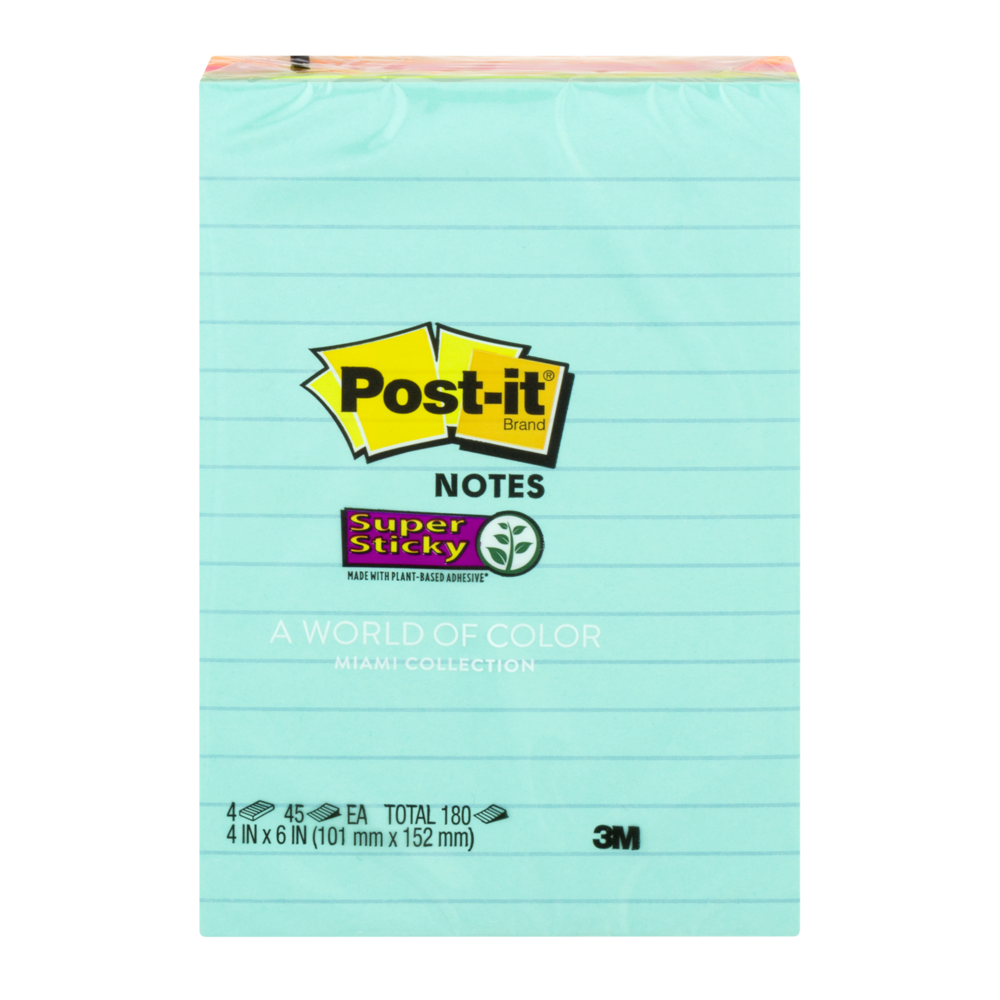 slide 1 of 2, Post-it Note Pads 4" x 6" Lined - Miami Collection, 4 ct