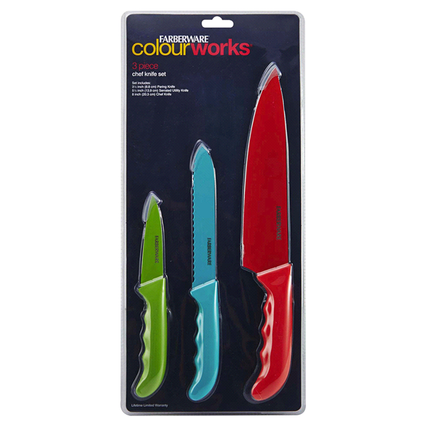 slide 1 of 1, Farberware Colourworks Comfort Grip Chef Cutlery Set, 3 ct