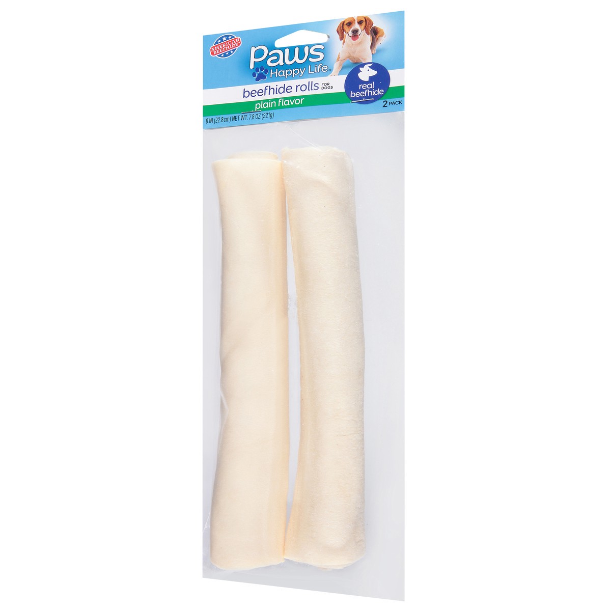 slide 2 of 13, Paws Happy Life 9 Inches Plain Flavor Beefhide Rolls for Dogs 2 ea, 2 ct