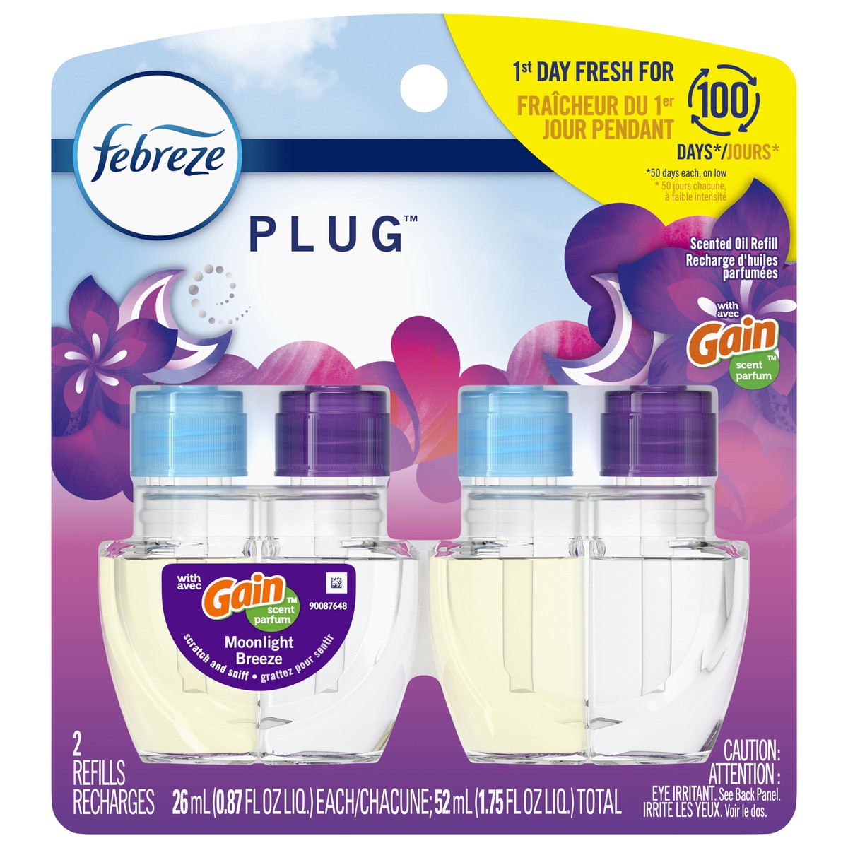 slide 1 of 2, Febreze Odor-Fighting Fade Defy PLUG Air Freshener Refill, Gain Moonlight Breeze, (2) .87 fl. oz. Oil Refills, 2 ct; 1.75 oz