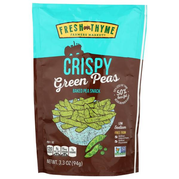 slide 1 of 1, Fresh Thyme Farmers Market Crispy Green Peas Baked Pea Snack, 3.3 oz
