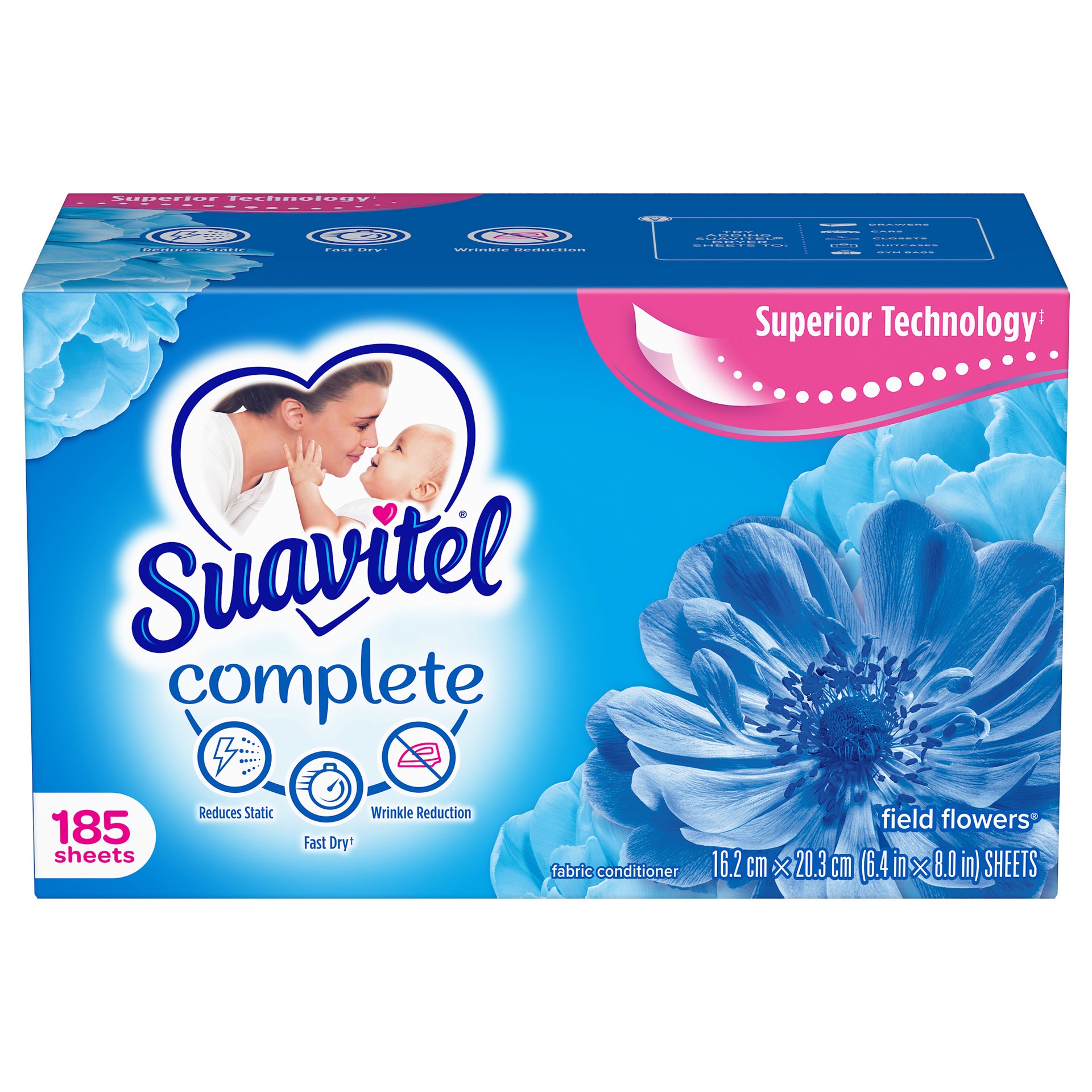slide 1 of 7, Suavitel Complete Fabric Softener Field Flowers Dryer Sheets, 185ct, 185 ct