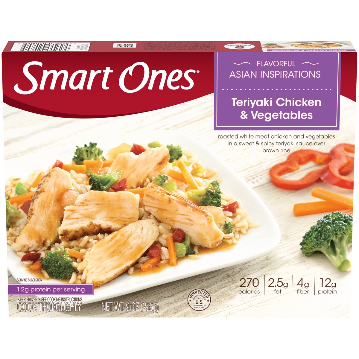 slide 1 of 14, Smart Ones Teriyaki Sweet & Spicy Chicken & Vegetables with Brown Rice Frozen Meal, 9 oz Box, 9 oz