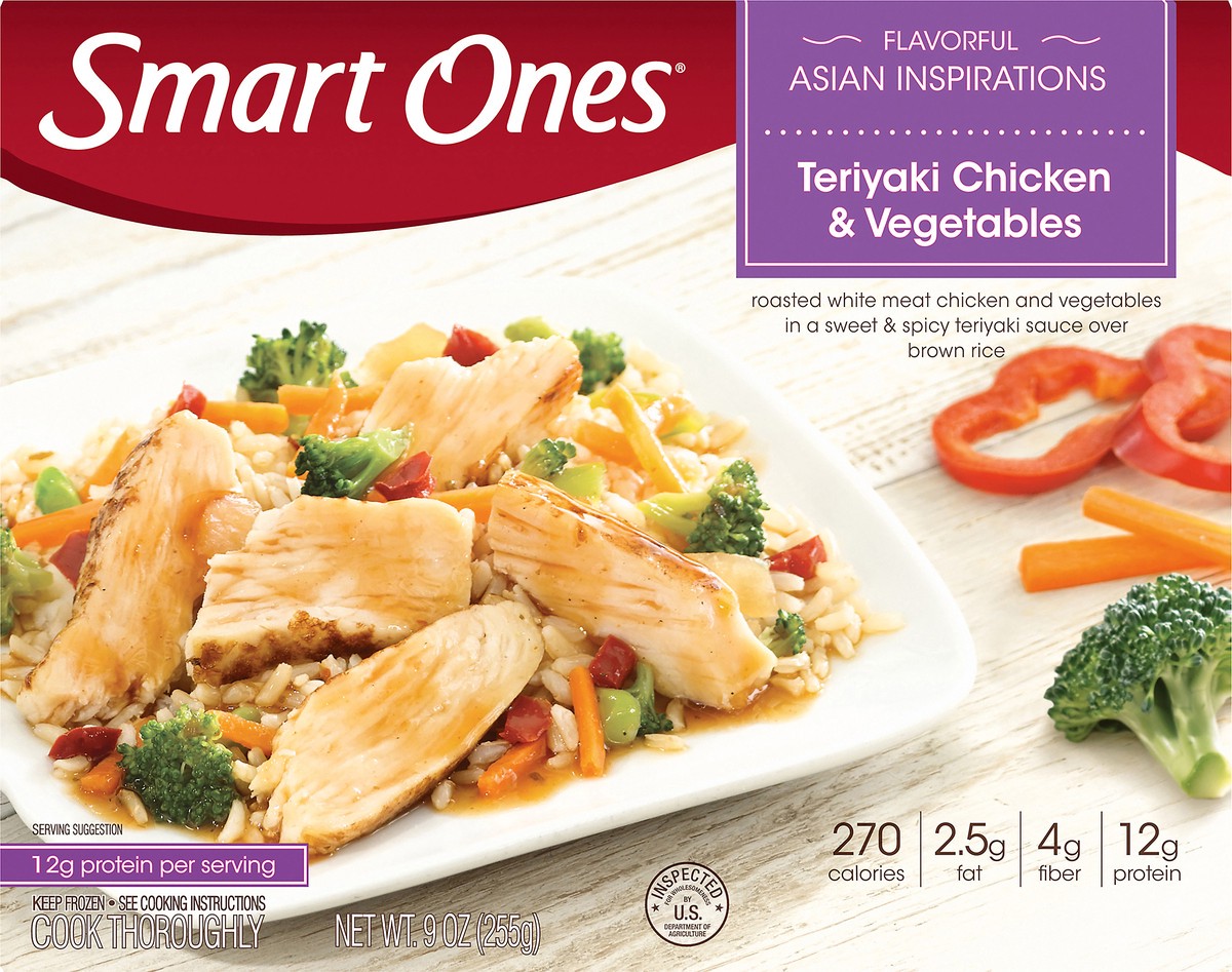 slide 3 of 14, Smart Ones Teriyaki Sweet & Spicy Chicken & Vegetables with Brown Rice Frozen Meal, 9 oz Box, 9 oz