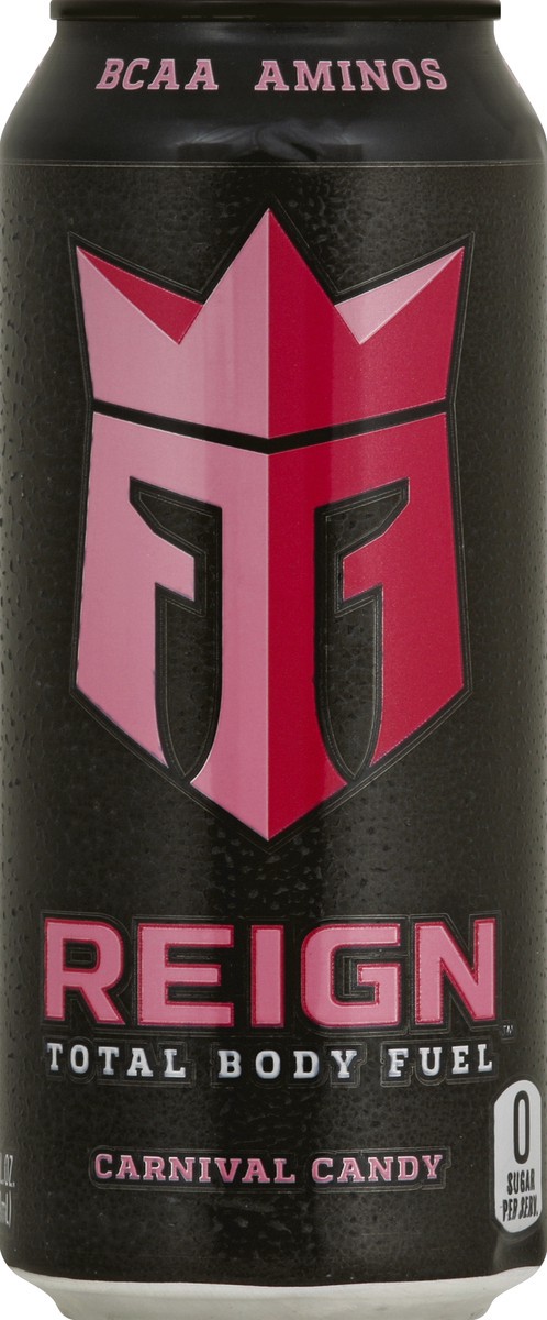 slide 2 of 7, Reign Blended with BCAAs, Natural Caffeine, CoQ10, and electrolytes, Reign™ Total Body Fuel is designed for your active lifestyle. Offering zero sugar, 10 calories, and zero artificial flavors & colors, Reign is the ultimate fitness-focused beverage to support your high-performance needs. REIGN™ Total Body Fuel provides multiple benefits to help you power through a tough workout. 300 mg of Natural Caffeine provides a pre-workout boost as well as a sustained release of energy throughout your workout. BCAAs may help muscles recover post workout. CoQ10 may increase power during exercise. B Vitamins may reduce fatigue., 16 oz